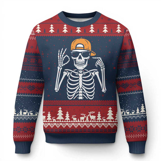 Funny Six Seven 67 Skeleton Gen Alpha Halloween Meme Ugly Christmas Sweater - Wonder Print Shop