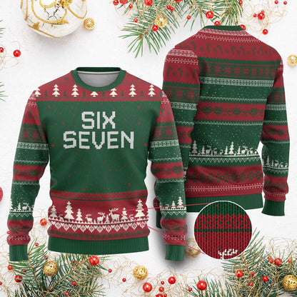 Six Seven Meme Pixel 67 Gen Alpha Internet Joke Ugly Christmas Sweater