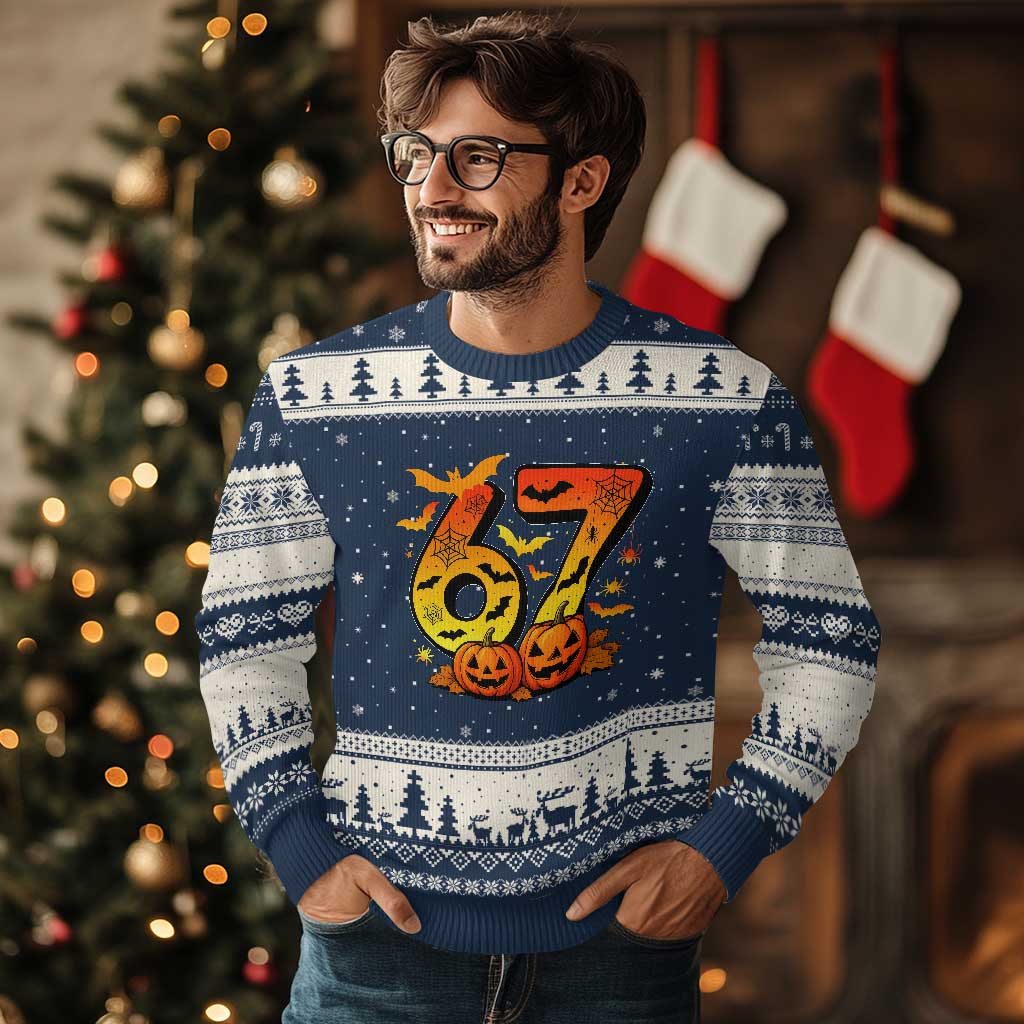 Funny 67 Halloween Ugly Christmas Sweater Spooky Six Seven Meme Gen Alpha Slang