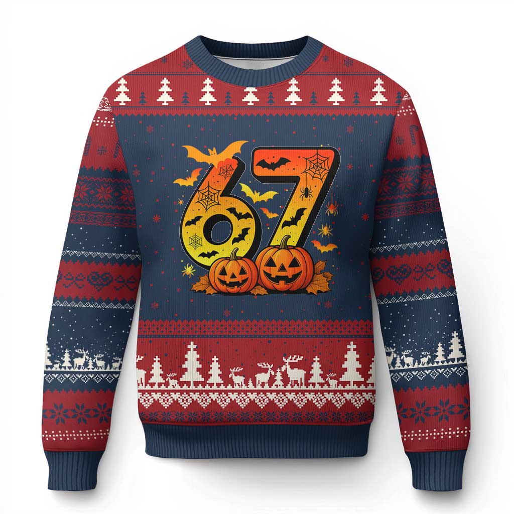 Funny 67 Halloween Ugly Christmas Sweater Spooky Six Seven Meme Gen Alpha Slang