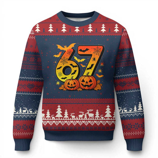 Funny 67 Halloween Ugly Christmas Sweater Spooky Six Seven Meme Gen Alpha Slang