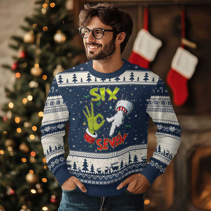 Funny Six Seven Xmas Ugly Christmas Sweater 67 Meme Xmas Santa Elf Hand Gen Alpha