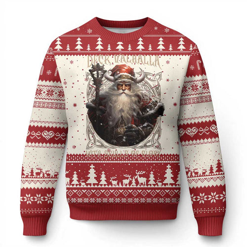 Viking Xmas Ugly Christmas Sweater Deck Valhalla With Skulls Of Glory Santa Yule - Wonder Print Shop