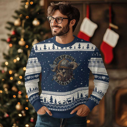 Son Of Odin Valhalla Ugly Christmas Sweater Nordic Norse Viking Warrior Skull - Wonder Print Shop