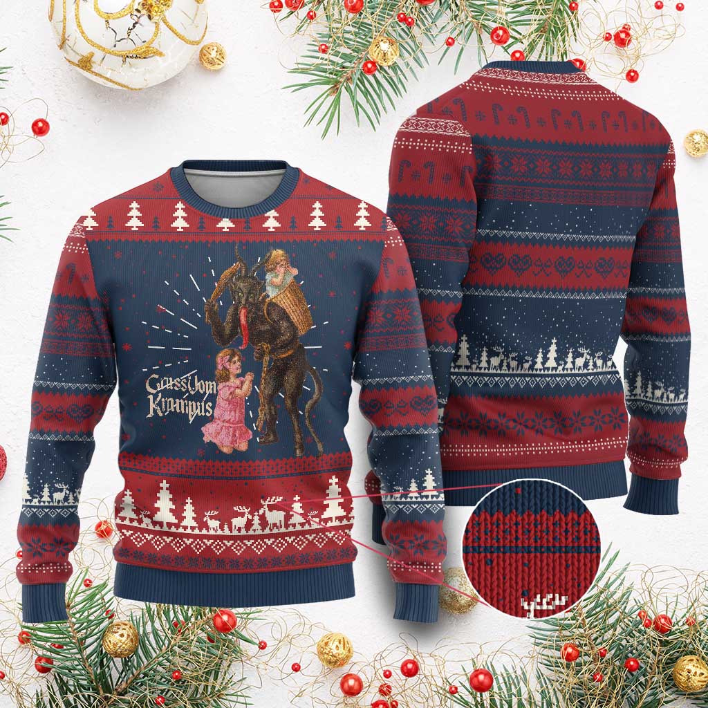 Xmas Creepy Krampus Ugly Christmas Sweater Greetings From Gruss Vom Krampus