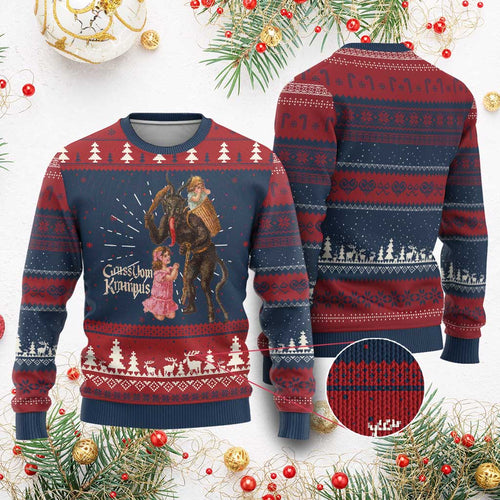 Xmas Creepy Krampus Ugly Christmas Sweater Greetings From Gruss Vom Krampus