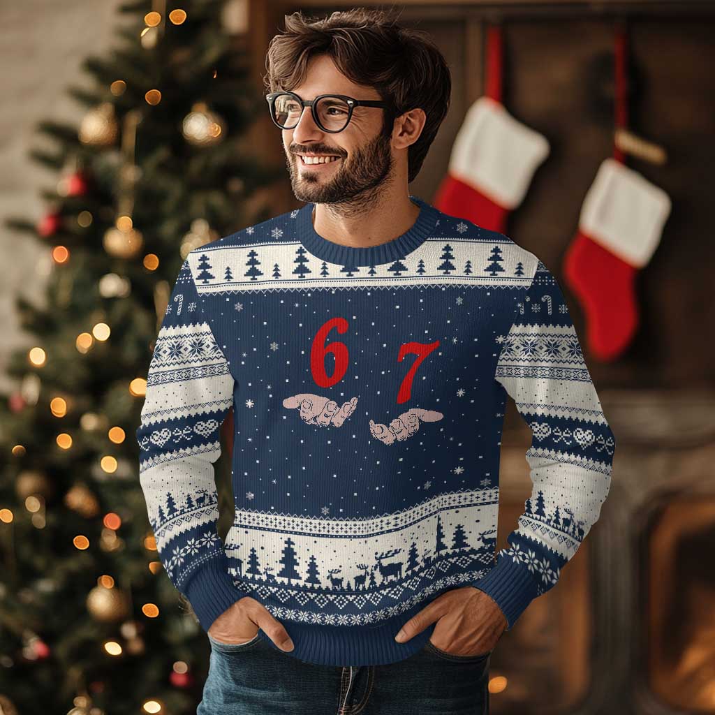 Funny 67 Six Seven Meme Hands Gesture Alpha Slang Ugly Christmas Sweater