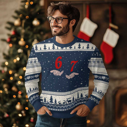 Funny 67 Six Seven Meme Hands Gesture Alpha Slang Ugly Christmas Sweater