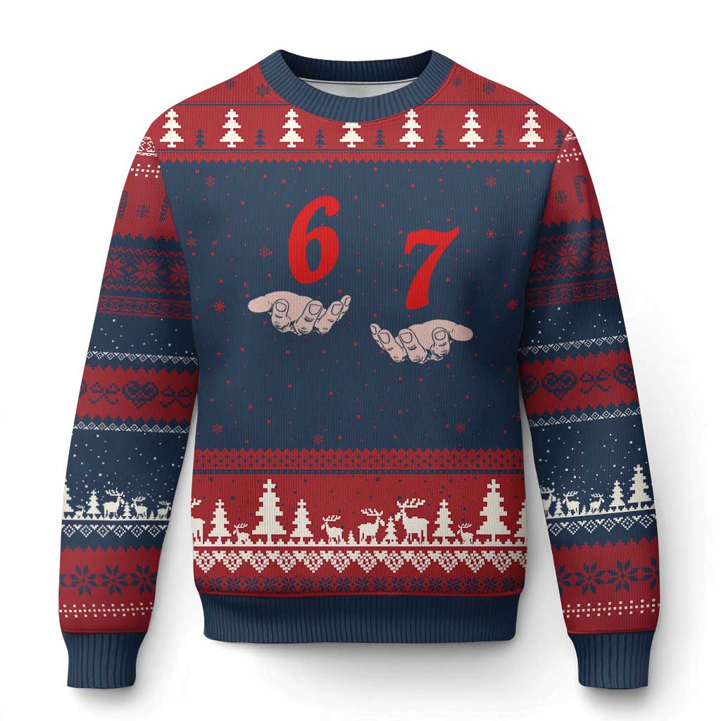 Funny 67 Six Seven Meme Hands Gesture Alpha Slang Ugly Christmas Sweater