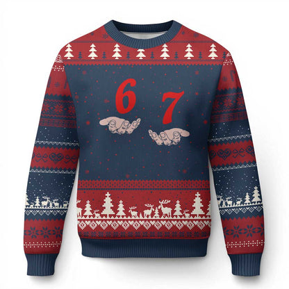 Funny 67 Six Seven Meme Hands Gesture Alpha Slang Ugly Christmas Sweater