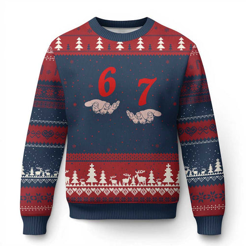 Funny 67 Six Seven Meme Hands Gesture Alpha Slang Ugly Christmas Sweater