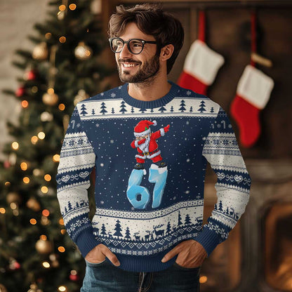 Funny 67 Xmas Ugly Christmas Sweater Six Seven Dabbing Santa Meme Gen Alpha Slang
