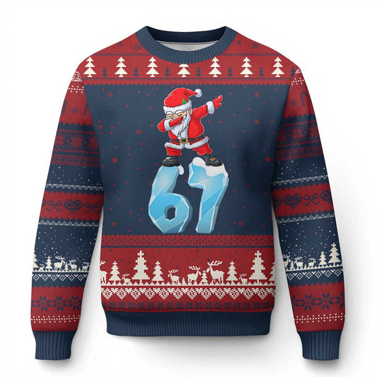 Funny 67 Xmas Ugly Christmas Sweater Six Seven Dabbing Santa Meme Gen Alpha Slang