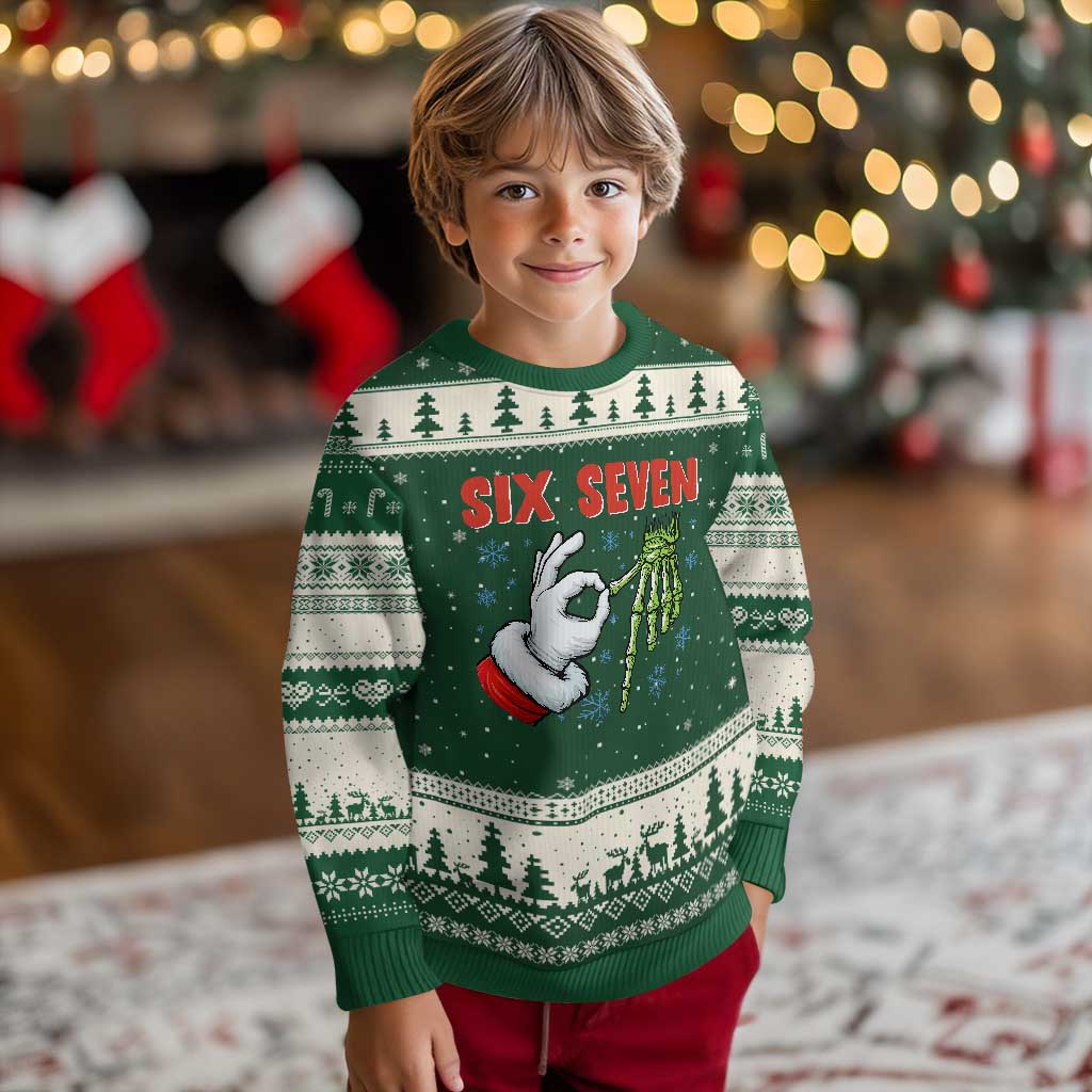 Funny 67 Xmas Ugly Christmas Sweater Six Seven Meme Santa Skeleton Hands Gesture Gen Alpha
