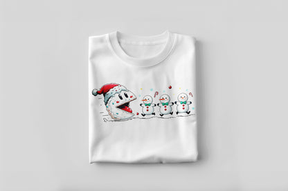 Snowball Chomp – Pac-Style Snowmen Funny Holiday T-Shirt