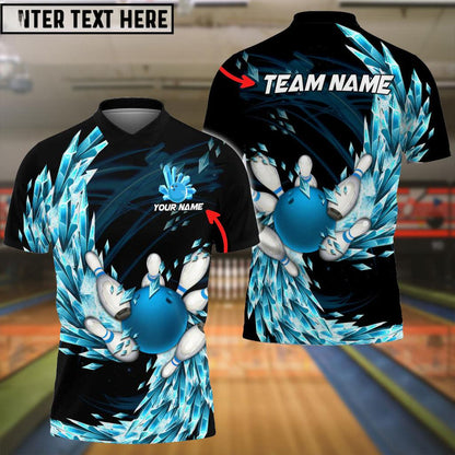 Bowling And Pins Ice Breath Pattern Customized Name 3D Shirt (4 Colors)