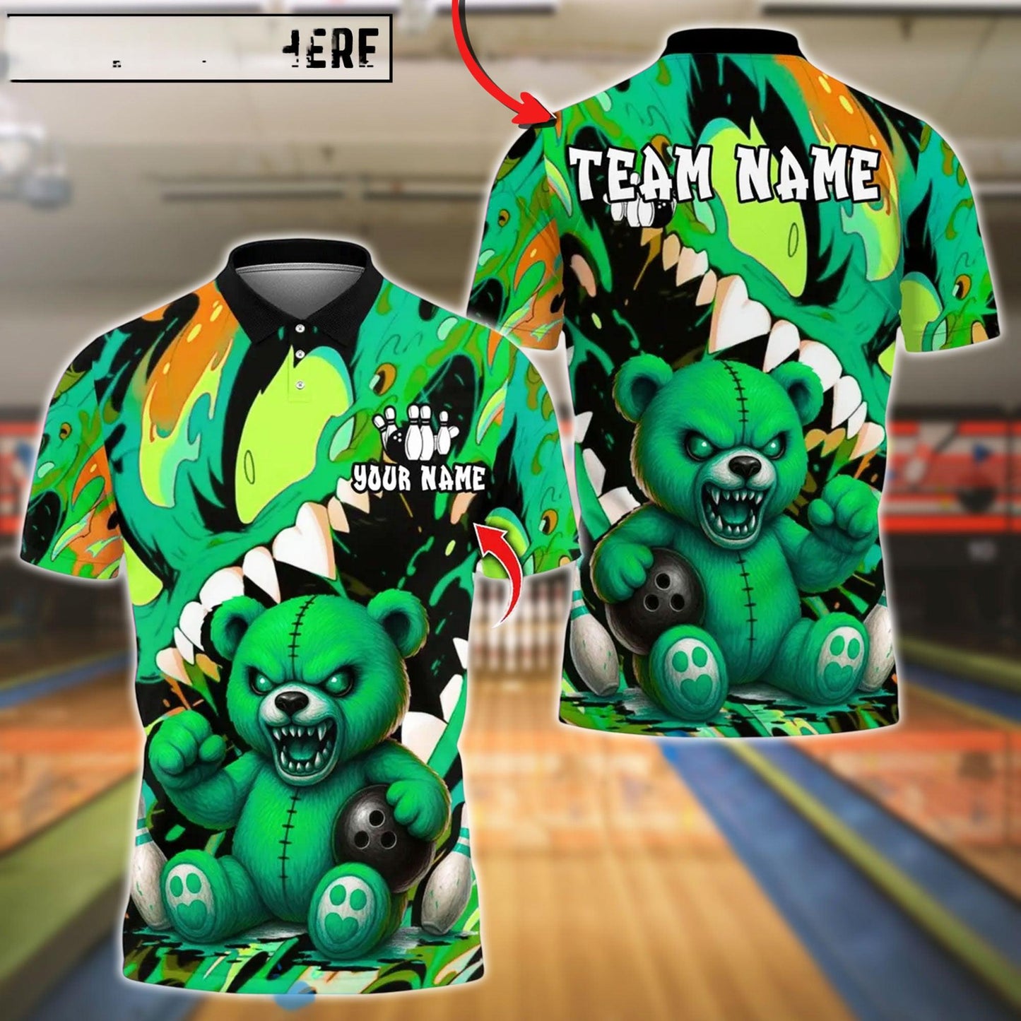 Bowling And Pins Wild Bear Customized Name, Team Name 3D Shirt