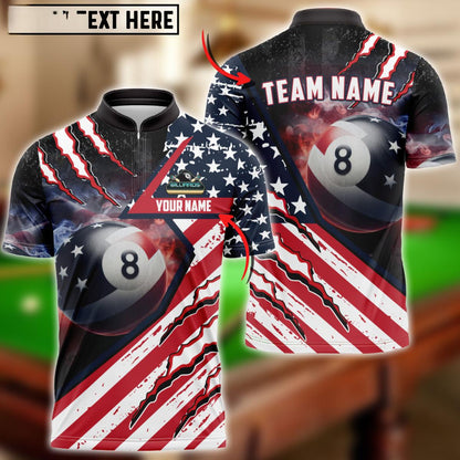 Billiards 8 Ball American Flag Patriot Personalized Name, Team Name Shirt