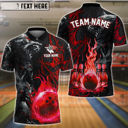 Bowling And Pins Flame Wolf Multicolor Customized Name 3D Shirt (4 Colors)