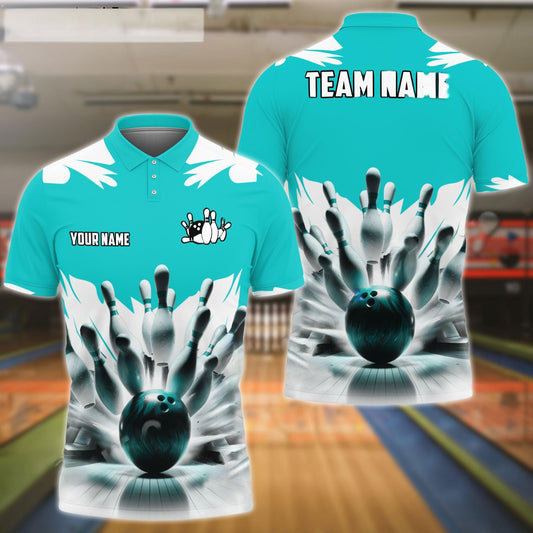Bowling And Pins Ice Age Pattern Customized Name 3D Shirt (4 Colors)