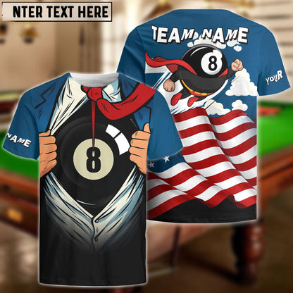 Billiards Super Ball 8 Flag Customized Name, Team Name 3D Shirt
