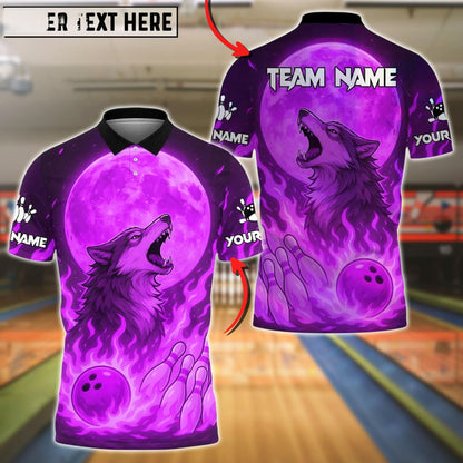 Bowling And Pins Flame Moon Wolf Customized Name, Team Name 3D Shirt