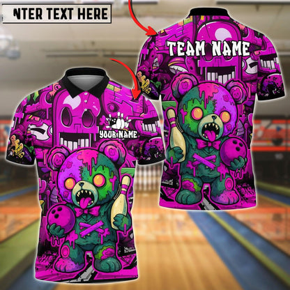 Bowling And Pins Halloween Bear Customized Name, Team Name 3D Shirt