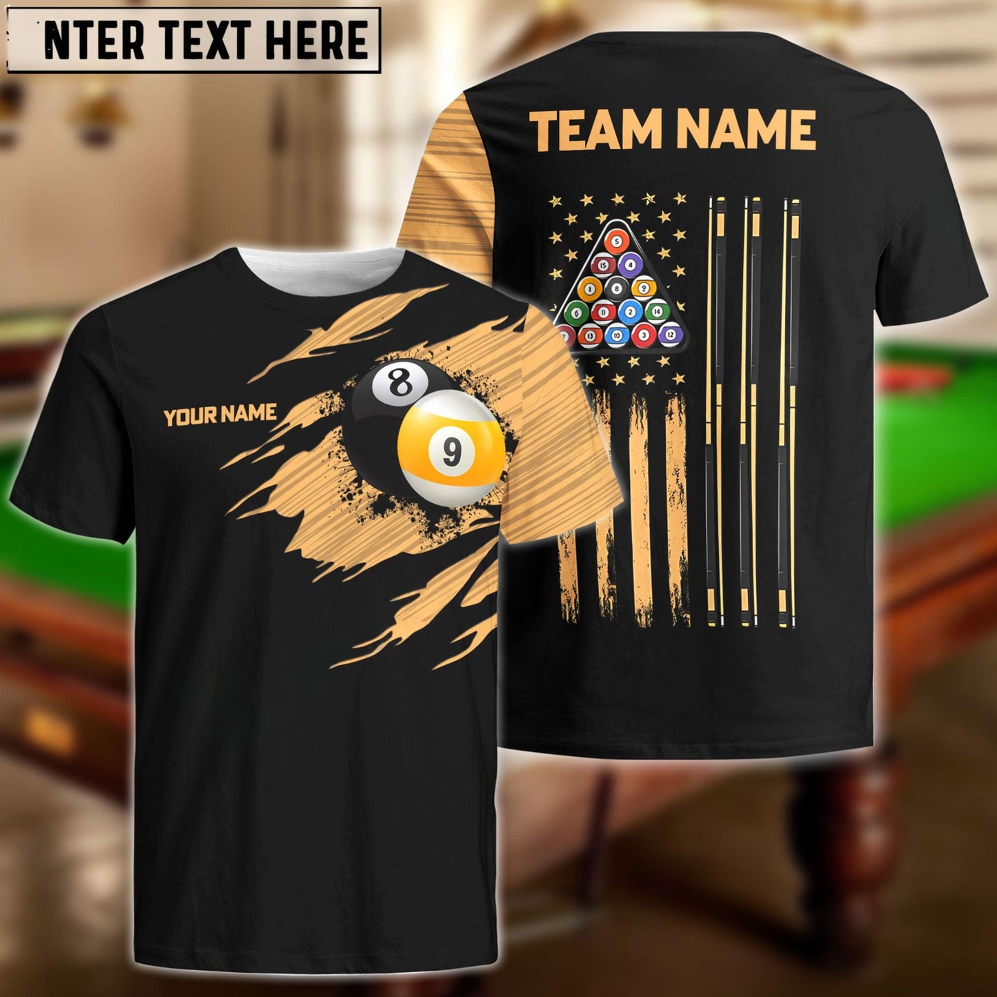 Billiards Team Golden 8 Ball & 9 Ball Personalized Shirt