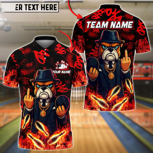 Custom Bowling Polo Shirt, Cartoon Gangster Dog With Bowling Design, Personalized Bowling Polo for Men Women,Personalized Name Team 3D Shirt