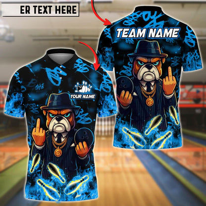 Custom Bowling Polo Shirt, Cartoon Gangster Dog With Bowling Design, Personalized Bowling Polo for Men Women,Personalized Name Team 3D Shirt