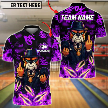 Custom Bowling Polo Shirt, Cartoon Gangster Dog With Bowling Design, Personalized Bowling Polo for Men Women,Personalized Name Team 3D Shirt