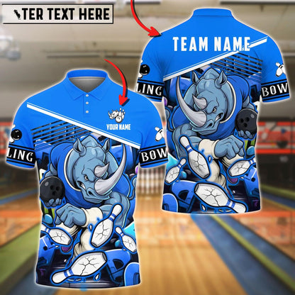 Bowling And Pins Rhino Crush Strike Customized Name, Team Name 3D Shirt