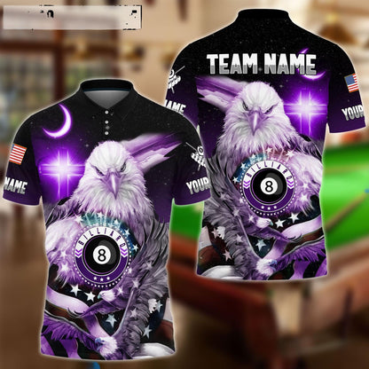 Billiards Ball 8 Cross Eagle American Flag Personalized Name & Team Name Shirt (4 Colors)