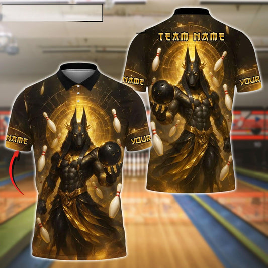 Bowling And Pins Ancient Egyptian God Anubis Customized Name, Team Name 3D Shirt
