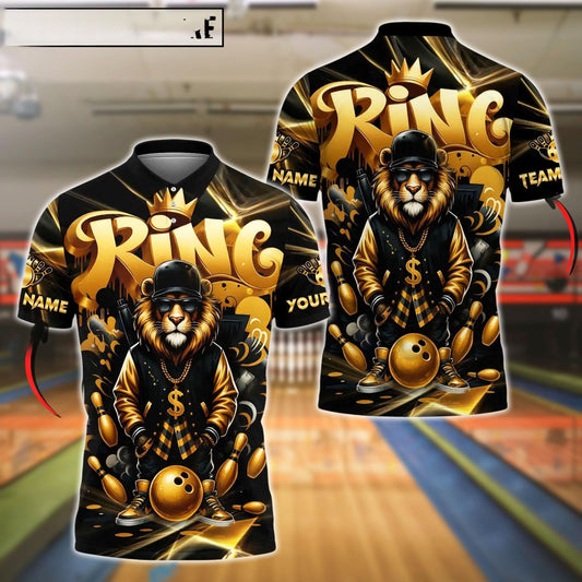 Bowling And Pins HipHop King Lion Customized Name, Team Name 3D Shirt