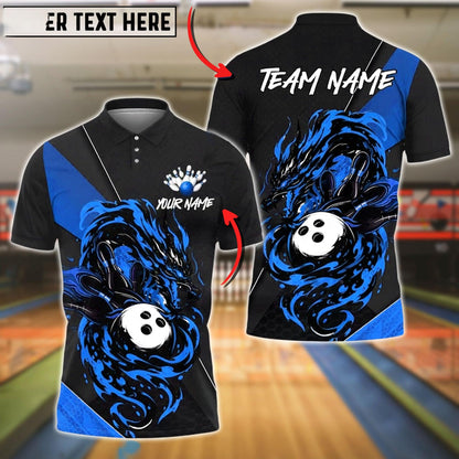 Bowling And Pins Flame Dragon Strike Customized Name, Team Name 3D Shirt