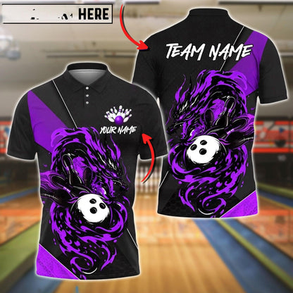 Bowling And Pins Flame Dragon Strike Customized Name, Team Name 3D Shirt