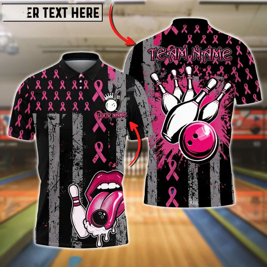 Bowling Pink Ribbon Strike Breast Cancer Personalized Name, Team Name 3D Shirt
