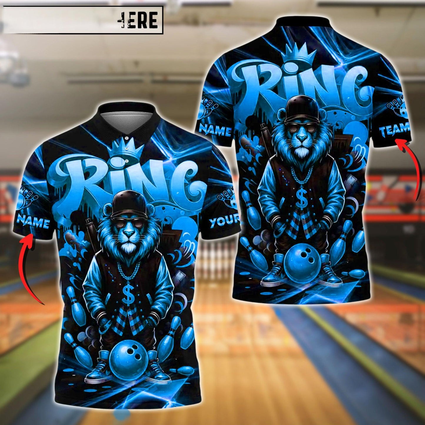 Bowling And Pins HipHop King Lion Customized Name, Team Name 3D Shirt