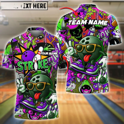 Bowling Street Strike Graffiti Skater Style Customized Name, Team Name 3D Shirt (4 Colors)