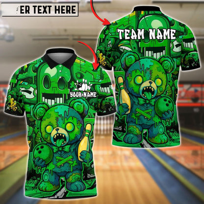 Bowling And Pins Halloween Bear Customized Name, Team Name 3D Shirt