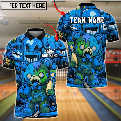 Bowling And Pins Halloween Bear Customized Name, Team Name 3D Shirt