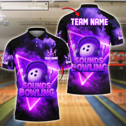 Bowling Sounds Neon DJ Style Customized Name, Team Name 3D Shirt (4 Colors)
