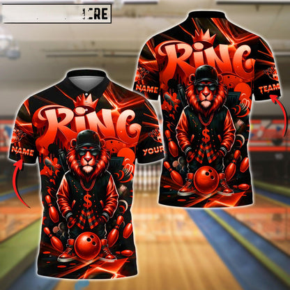 Bowling And Pins HipHop King Lion Customized Name, Team Name 3D Shirt