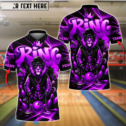 Bowling And Pins HipHop King Lion Customized Name, Team Name 3D Shirt